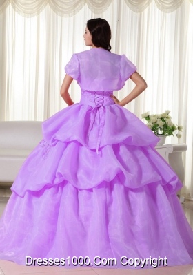 Lilac Strapless Organza Appliques and Hand Made Flowers Dresses For 15