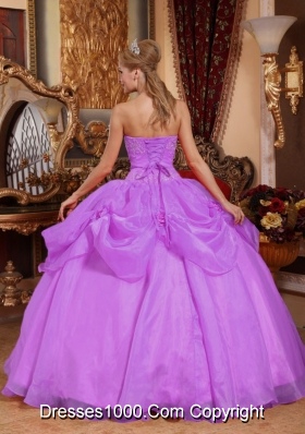 Lilac Sweetheart Organza Appliques Quinceanera Gowns with Pick-ups