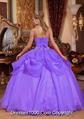 Lilac Sweetheart Organza Quinceneara Dresses with Pick-ups and Appliques