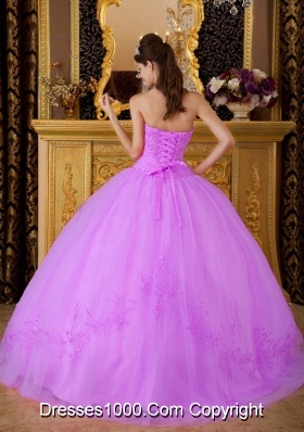 Lilac Sweetheart Tulle Quinceanera Gown Dresses with Appliques