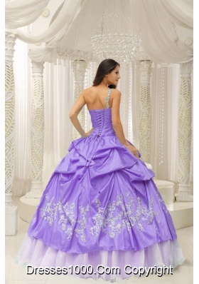 One Shoulder Appliques Decorate Quinceanera Dress With Organza