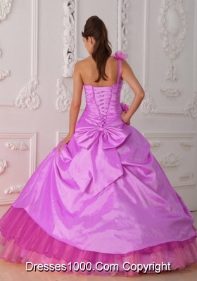 One Shoulder Organza and Beading and Hand Made Flower Sweet Sixteen Dresses