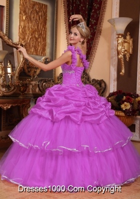 One Shoulder Organza Quinceanera Dress with Beading and Pick-ups