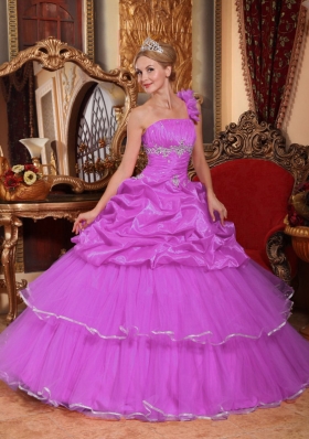 One Shoulder Organza Quinceanera Dress with Beading and Pick-ups