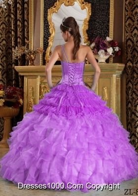 One Shoulder Organza Quinceanera Gowns with Beading and Ruffles