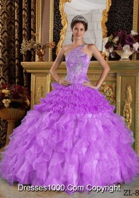 One Shoulder Organza Quinceanera Gowns with Beading and Ruffles