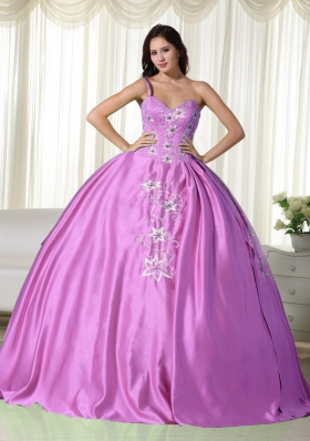 One Shoulder Taffeta Embroidery Decorate Quinceanera Dress for 2014