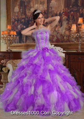 Princess Strapless Organza Sweet 15 Dresses with Ruffles and Appliques