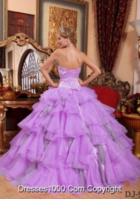 Princess Sweetheart Organza Lilac Sweet Sixteen Dresses with Layers