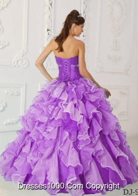 Princess Sweetheart Organza Ruffles and Beading for Lilac Quinceanera Dress