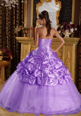 Princess Taffeta and Tulle Pick-ups for Lilac Quinceneara Dresses with Beading