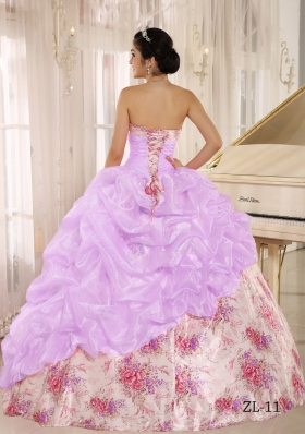 Printing Sweetheart Beaded and Pick-ups For Multi-color Quinceanera Dress