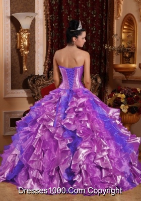 Puffy Strapless Lilac 2014 Quinceanera Gowns with Ruffles and Beading