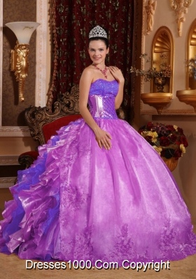 Puffy Strapless Lilac 2014 Quinceanera Gowns with Ruffles and Beading