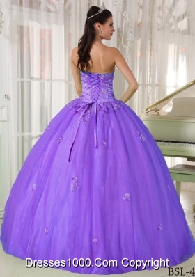 Purple Ball Gown Strapless Appliques Dresses For a Quince