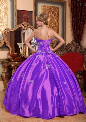 Purple Strapless Taffeta Quinceneara Dresses with Appliques