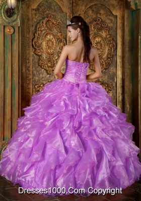 Strapless Beading and Ruffles Quinceanera Dress with Hand Made Flower