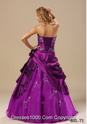 Strapless Embroidery Quinceanera Dresses with Hand Made Flowers and Pick-ups