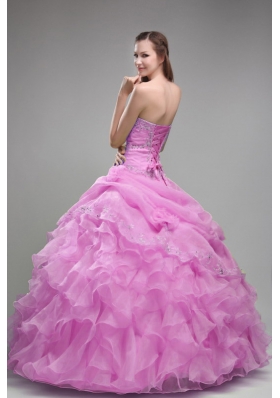 Strapless Orangza Appliques and Ruffles Quinceanera Dress for 2014