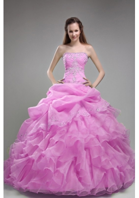 Strapless Orangza Appliques and Ruffles Quinceanera Dress for 2014