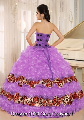 Sweetheart Ruffles and Appliques Quinceanera Dress with Leopard