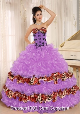Sweetheart Ruffles and Appliques Quinceanera Dress with Leopard