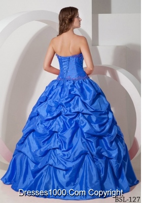 2014 Beautiful Blue Puffy Strapless Appliques Quinceanera Dress with Pick-ups