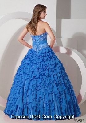 2014 Blue Puffy Halter Ruffles Quinceanera Dress with Bow