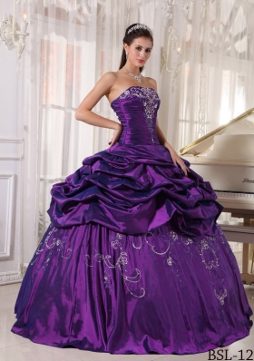 Ball Gown Strapless Quinceanera Dress with Taffeta Embroidery Beading