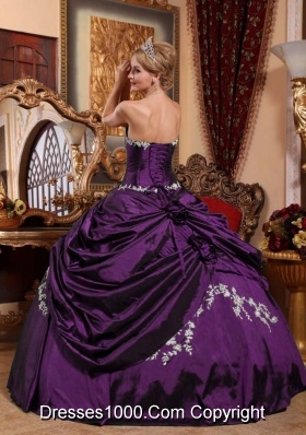 Classical Eggplant Purple Puffy Sweetheart Appliques and Pick-ups Quinceanera Dress for 2014