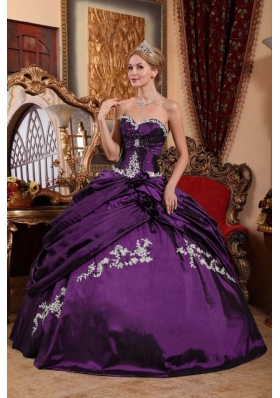 Classical Eggplant Purple Puffy Sweetheart Appliques and Pick-ups Quinceanera Dress for 2014