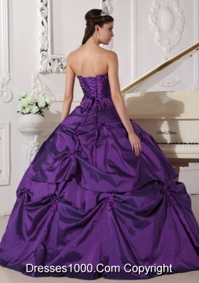 Custom Made Purple Sweetheart Quinceanera Dress with Appilques and Pick-ups