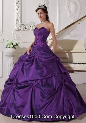 Custom Made Purple Sweetheart Quinceanera Dress with Appilques and Pick-ups