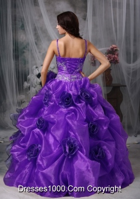 Discount Purple Puffy Straps with Ruffles and Beading for 2014 Quinceanera Dress