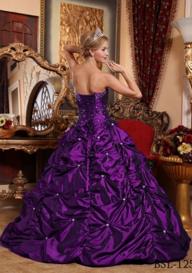 Eggplant Purple A-line Strapless Quinceanera Dress with Beading