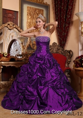 Eggplant Purple A-line Strapless Quinceanera Dress with Beading