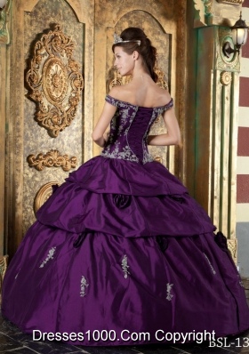 Eggplant Purple Ball Gown Off The Shoulder Quinceanera Dress with Appliques