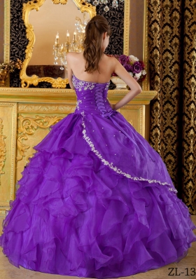 Eggplant Purple Ball Gown Strapless Quinceanera Dress with Appliques