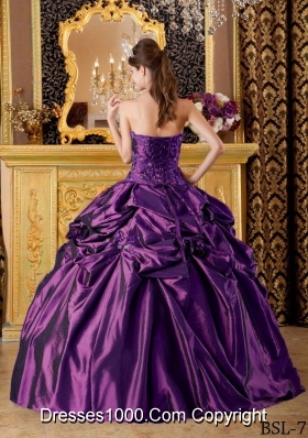 Eggplant Purple Ball Gown Strapless Quinceanera Dress with Hand Made Flower