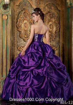 Eggplant Purple Ball Gown Strapless Quinceanera Dress with Pick-ups and Embroidery