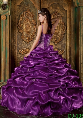 Eggplant Purple Ball Gown Straps Quinceanera Dress with Beading