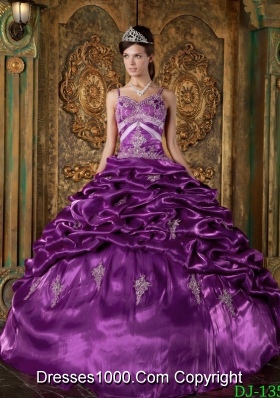 Eggplant Purple Ball Gown Straps Quinceanera Dress with Beading
