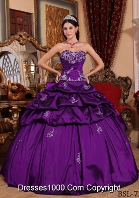 Eggplant Purple Ball Gown Sweetheart Pick-ups Quinceanera Dress with Appliques