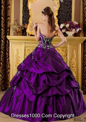 Eggplant Purple Ball Gown Sweetheart Quinceanera Dress with Appliques and Pick-ups