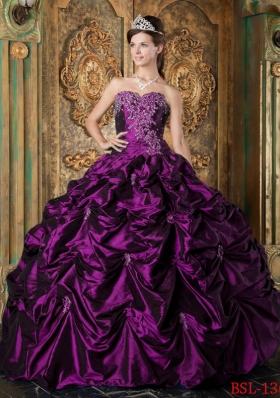 Eggplant Purple Ball Gown Sweetheart Quinceanera Dress with Picks-up