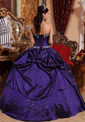 Fashionable Purple Puffy Strapless with Pick-ups and Beading for 2014 Quinceanera Dress