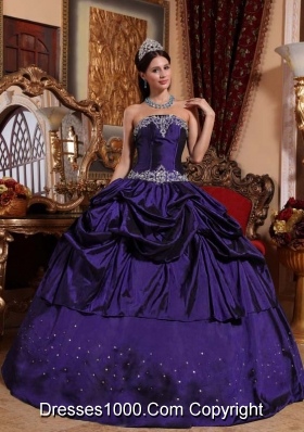 Fashionable Purple Puffy Strapless with Pick-ups and Beading for 2014 Quinceanera Dress