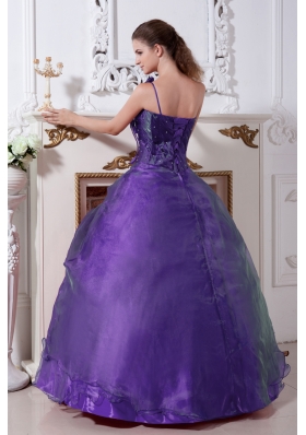 Gorgeous Purple A-line Beading One Shoulder with Hand Made Flower for 2014 Quinceanera Dresses