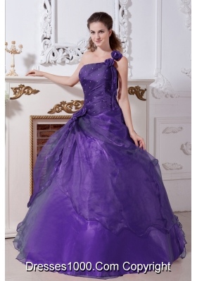 Gorgeous Purple A-line Beading One Shoulder with Hand Made Flower for 2014 Quinceanera Dresses