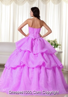 Lilac Ball Gown Strapless Organza Quinceanera Gowns with Hand Made Flowers